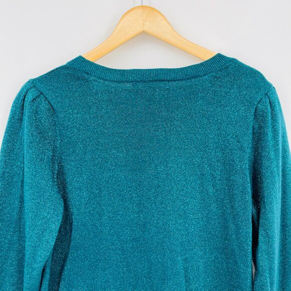 Adyson Parker Crewneck Metallic Knit Pullover in Peacock Teal, Sz 2X, Sparkle - Picture 7 of 11